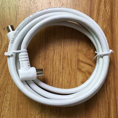 £4.92 • Buy 2M Metre Right Angle Angled RF TV Aerial Lead Cable Male To Coax Coaxial White}