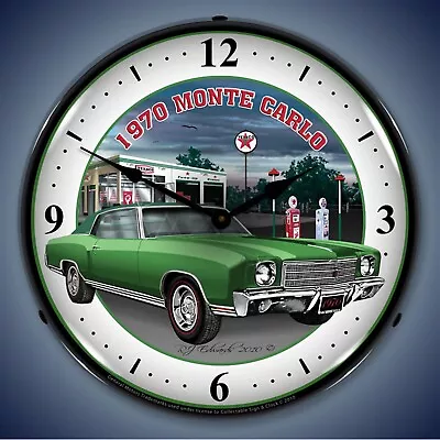 1970 Chevy Monte Carlo Green Wall Clock LED Lighted Texaco • $159.95