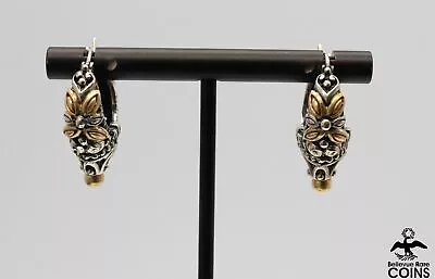 Barbara Bixby 18k Yellow Gold & Sterling Silver Floral Art Deco Hoop Earrings • $121.50