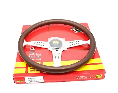 MOMO Grand Prix Steering Wheel Heritage Mahogany Wood Silver Spokes 350mm NEW • $269.95