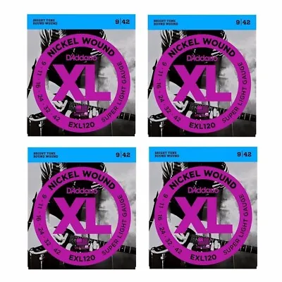 4 SETS D'Addario EXL120 Electric Guitar Strings Nickel Super Light 9-42 • $21.95