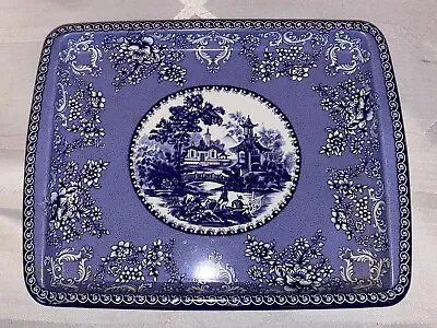 Daher Decorated Ware Tin Tray | Blue Asian Pagoda Design | England | Vintage • $15