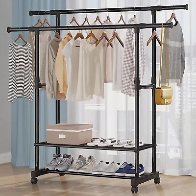 Heavy Duty Clothing Garment Rack Rolling Clothes Organizer Double Rails Hanger • $32.99