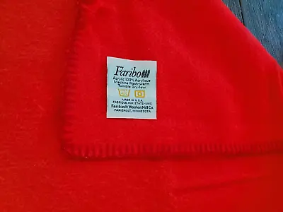 Vtg Faribo Acrylic Camping Blanket RED 62x40 Whip Stitch Edge Soft Solid Red 70s • $12.99