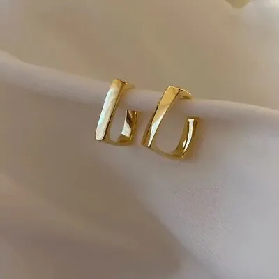 9ct Gold Plated Hoop Earrings Huggie Hoop Square Chunky Dainty Gift For Women • £12.99