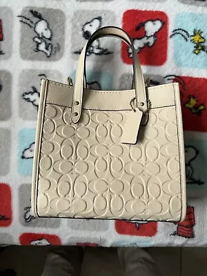 COACH Signature Embossed Field Tote Ivory • $200