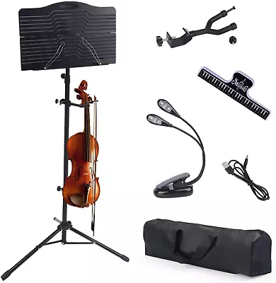 Sheet Music Stand With Violin Hanger Portable Folding Violin Stand Foldable Mu • $54.31