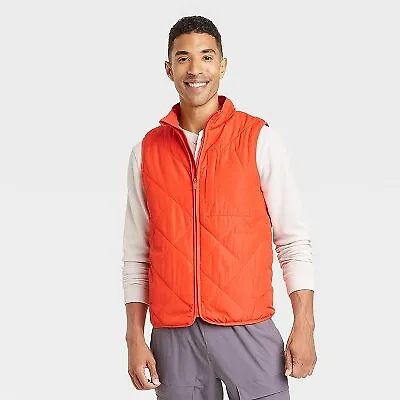 Men's Quilted Puffer Vest - All In Motion Red Orange M • $8.99