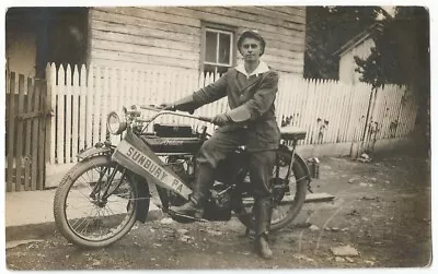 Sunbury Pennsylvania PA ~ Indian Motorcycle Rider RPPC Real Photo C.1911 • $64.99
