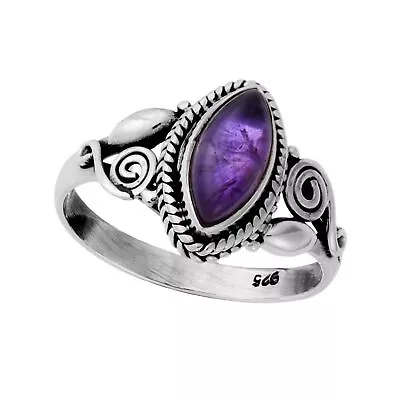 Amethyst Ring 925 Silver Marquise Indian Vintage Style Boho - 81stgeneration • $44.05