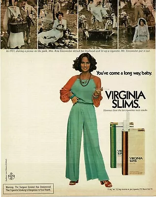 1973 VIRGINIA SLIMS Cigarettes Woman Wearing Aqua Pants Suit Vintage Print Ad • $8.95