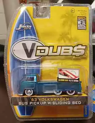 Jada 63 1963 Volkswagen VW Bus Pickup Truck W/Sliding Bed V Dubs Hauler Blue  • $17.99