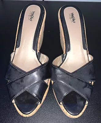 Mossimo Black Faux Leather Wedges Women’s Shoes Size 7.5 • $8.99