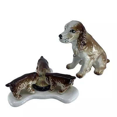 Vintage Cocker Spaniel Dog With 3 Pups Eating From A Bowl - Porcelain Figurines • £34.09