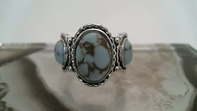 Mens Handsome Western Tri Bezel Silver Plated Turquoise Ring Size 10 • $19.99