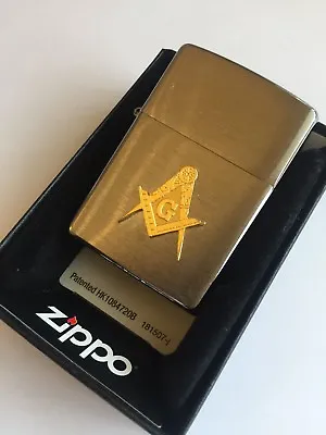 Masonic Zippo Lighter Brushed CHROME Free Masons Master Gift Gold Plated USA • $41.98