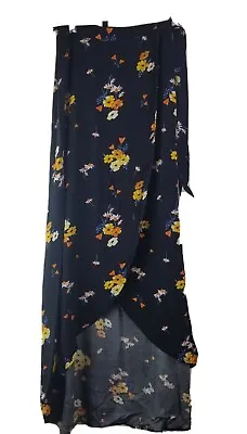 H&M Size 0 Women Wrap Skirt High Low Hem Black Floral Tie Waist Xs • $11.99