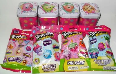Shopkins Mini Tin Set Of (4) And (4) Blind Bags Pinerasersmagnetsfashion Tags • $29.95