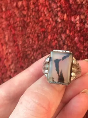 Vintage Mens Agate Estate Ring Sterling Silver 10.5 • $100