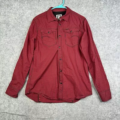 G-Star Raw 3D Arc Zip Shirt Mens L Slim Snap Button Plaid Red • $28.49