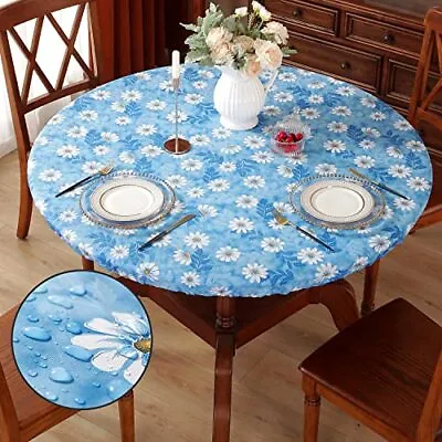 $14.47 • Buy Vinyl Round Fitted Tablecloth Waterproof Oilcloth PVC Table Cover Elastic Edg