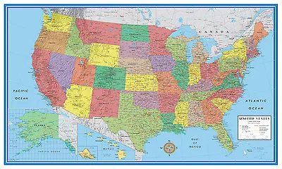 $39.95 • Buy 48x78 United States, USA, US Classic Elite Large Wall Map Poster Mural Art Decor