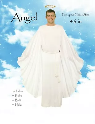 Mens Adult Complete White Angel Costume Outfit Standard Up To 42  Chest W/Halo • $38.88