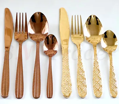 4-24 PCS Stainless Steel Stylish Copper Golden Cutlery Sets Dining Knives Spoons • £33.99