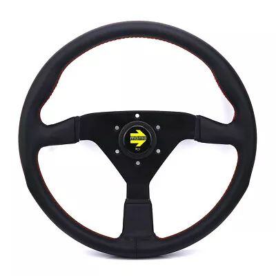 New 14inch Real Leather Racing Flat Drift Sport Steering Wheel With Red Suture • $99