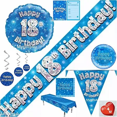 Blue Age 18th & Happy Birthday Party Decorations Buntings Banner Balloons • £2.50