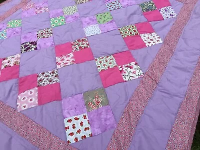 Vintage Handmade Patchwork Blanket Double Bed Top Cover Throw Bedspread Chintz • £29