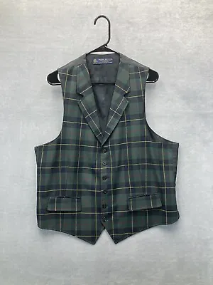 VTG Brooks Brothers Makers Yellow Green Red Tartan Plaid Wool Waistcoat Vest • $74.99