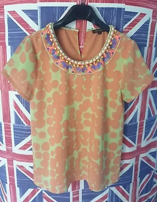 Ladies Vineet BAHL Blouse SIZE SMALL Womans Orange Green Shirt Rope • $25.25