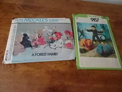 Lot 2 Vtg Stuffed Animal Patterns McCalls#5369-Forest Family&Simplicity#9157 • $3.25