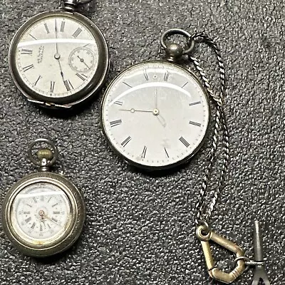ANTIQUE Vintage Lot Of 3 Pocket Watches Sterling As Is Waltham • $119