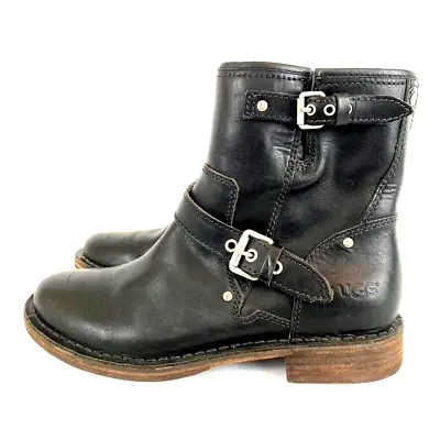 UGG Australia Women 6.5 1001661 Fabrizia Black Leather Moto Combat Boots • $99