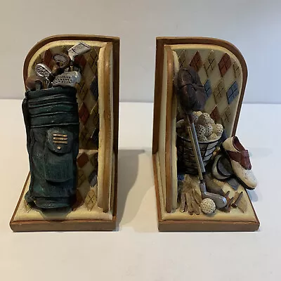 Golf Themed Heavy Resin Bookends Argyle Background Unbranded • $14