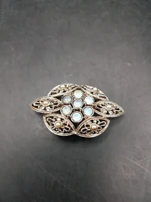 Vintage Sarah Coventry Brooch Gold Tone Rhinestones Faux Pearls  • $6.99