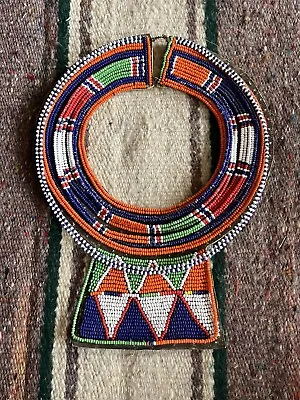 Vintage Maasai Masai African Tribal Glass Bead Collar Necklace Leather • $90