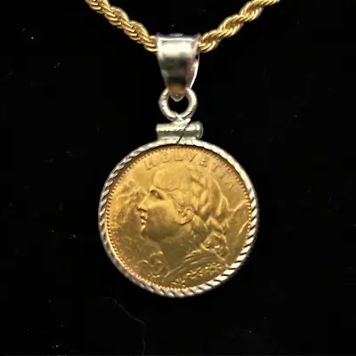 $359 • Buy Swiss 10 Francs 1922 Gold Coin Goldwear Necklace 