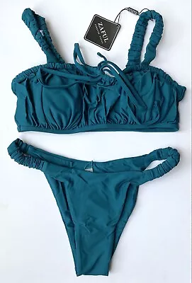 Zaful Teal Blue Ruched Top & Bottoms Swimwear Bikini Set BNWT - 10 • £14