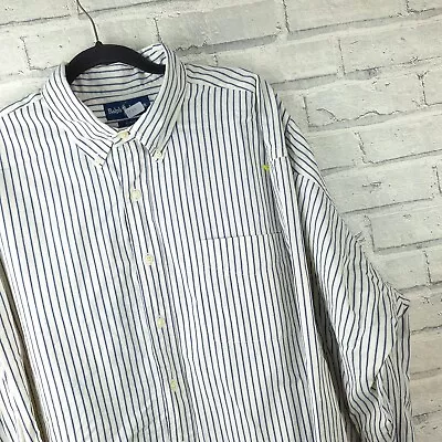 Mens Ralph Lauren Shirt Size 4XL XXXXL Beige Blue Striped Long Sleeve • £19.99