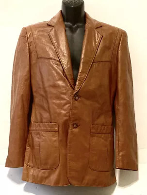 Vintage 70's Men's Chess King 2 Button Leather Jacket Tan - Size 38 EUC • $129.99