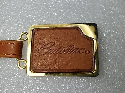 Vtg Cadillac Keychain Keyring Fob  Gold Tone Leather Capital Cadillac Lansing MI • $17.99
