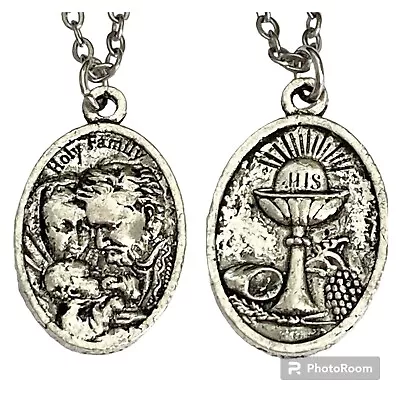 Vintage Holy Family Catholic Necklace Pendant Stainless Steel 18  Medal Jesus • $9.99