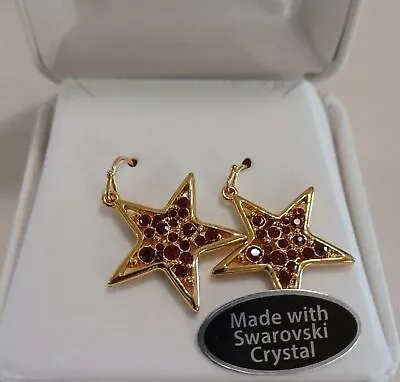 SWAROVSKI CRYSTAL EARRINGS Star Dangling Beautiful Earings With Leather Case • $18