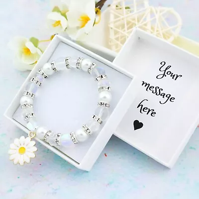 Daisy Bracelet Flower Girl Jewellery Bridal Party Gifts White Beaded Bracelet • £10.99