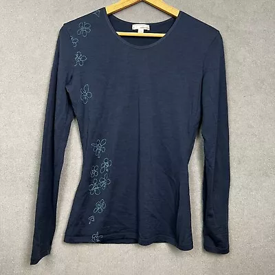 Icebreaker Top Womens Small Blue 100% Merino Wool Floral Shirt Tee Base Layer • £37.99