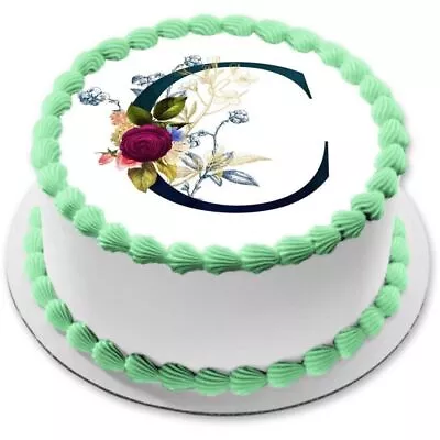 Monogram Initial Letter C Cake Topper Edible Muffin Party Decor Floral • $7.85