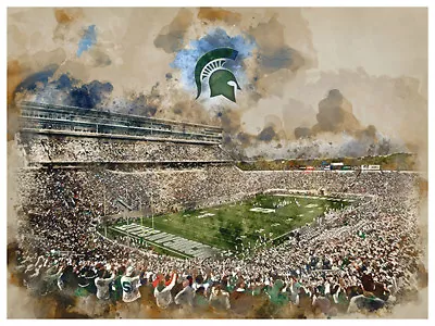 Michigan State Spartans Poster Watercolor Art Print Man Cave Decor 12x16  • $14.99